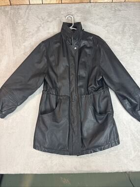 GIII Vintage Leather Long Bomber Gathered Parka Heavy Pockets M Classic 90s VGC